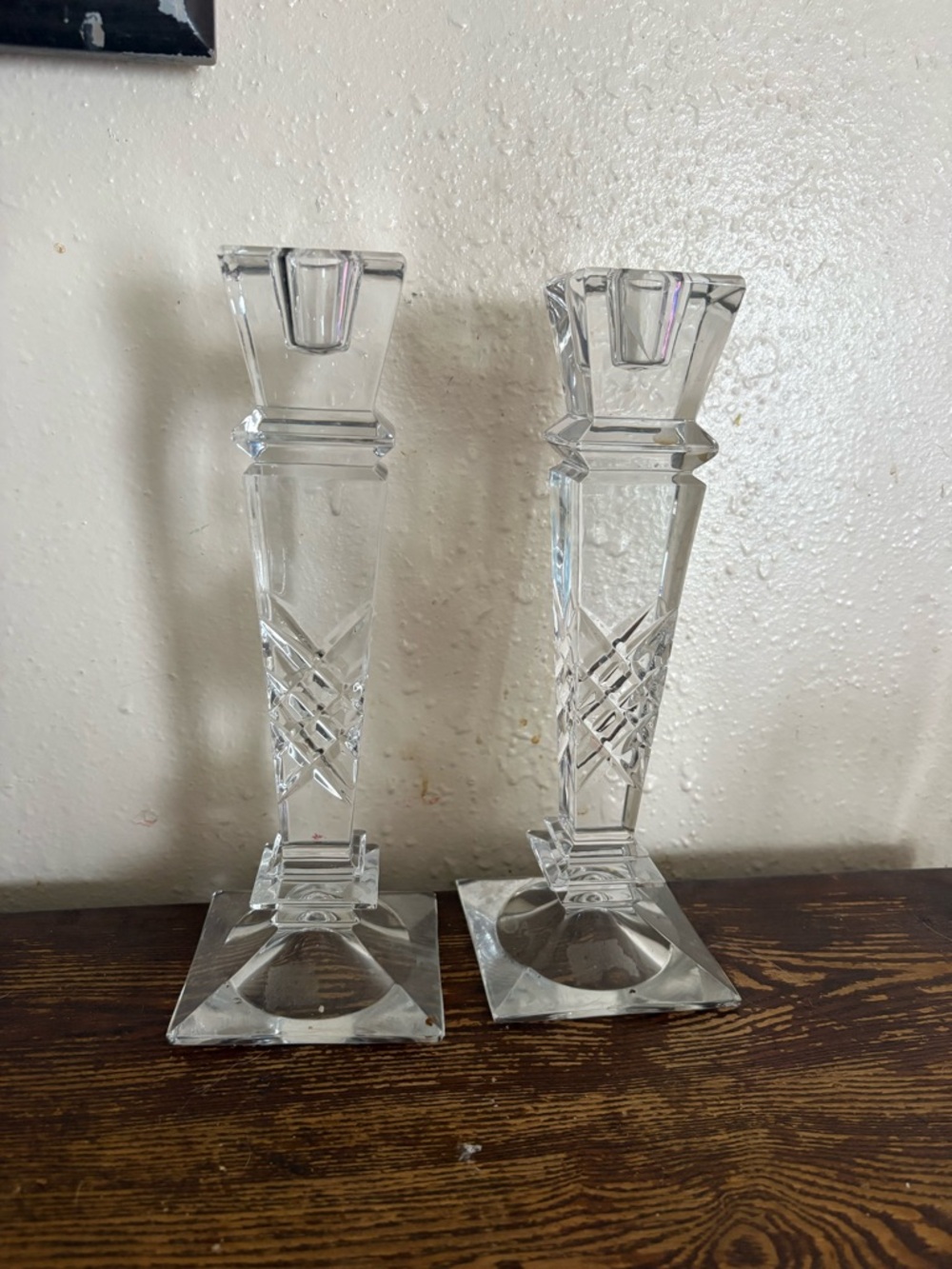CRYSTAL LEGENDS GODINGER Slovenian Lead-Crystal Pillar Celtic Candleholders 10”